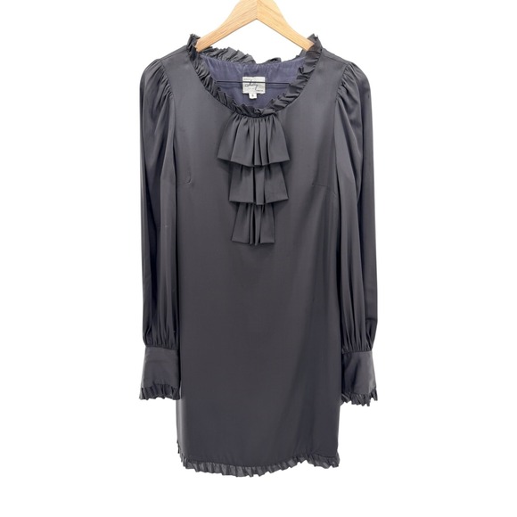 Milly Dresses & Skirts - Milly of New York Black Silk Ruffle Dress 8 Gold Rose Button Side Slit Vintage